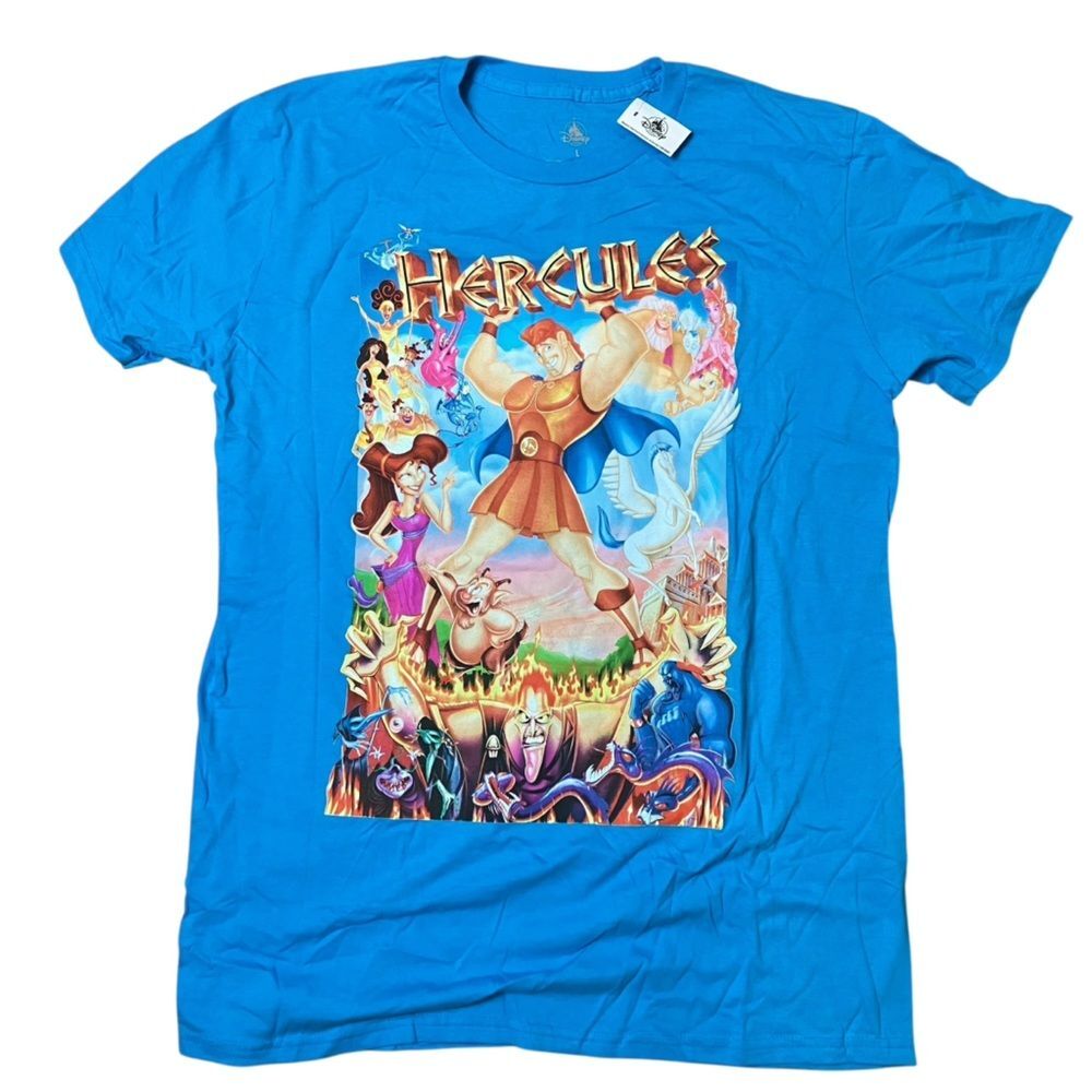 Disney Parks Men L Blue Hercules T-Shirt Hades Zeus Phil Panic Pain‎ Movie